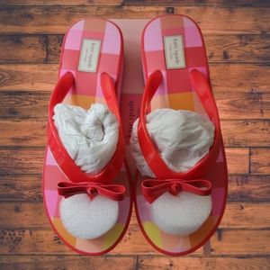 NWOT Kate Spade Rina Wedge Thongs in Pink Madras, Size 9